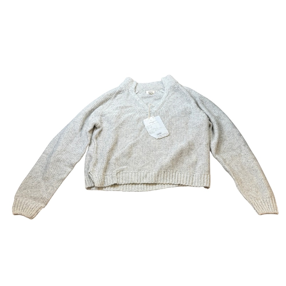 MSRP $42 a.n.a Womens L Tall Gray Split Crew Neck Long Sleeve Pullover Sweater